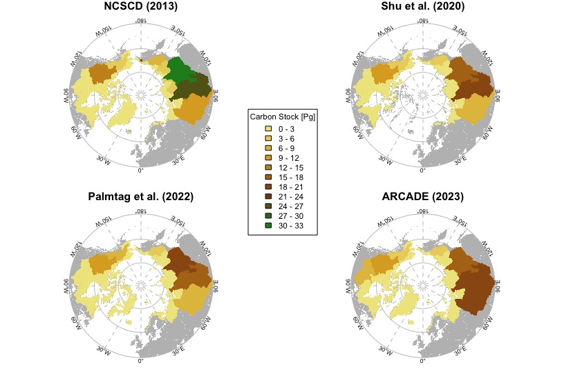 Arctic carbon stock from 0-30 cm from four different models